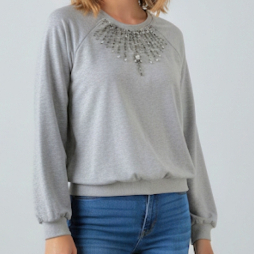 Stem & Vine Sequin Embellished Sweatshirt Color Grey‎  Size 2X